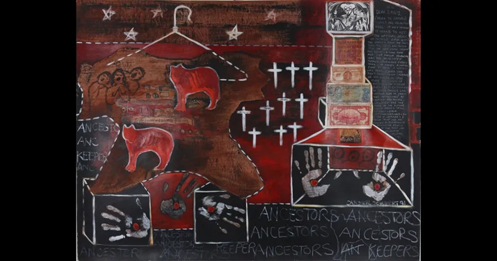 Image of artwork by Joane Cardinal-Schubert titled Ancestors (Keeprs) from 1991.